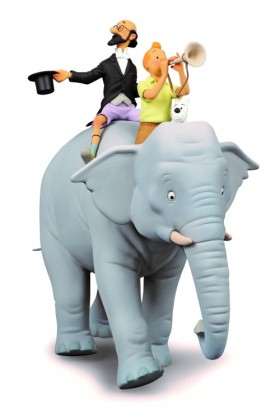 TINTIN & PROFESSOR ON THE ELEPHANT