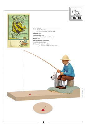 Hergé Didactic Postcards Series TINTIN FISHING RESIN STATUE