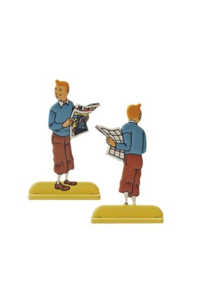 2D METAL - TINTIN HOLDING HIS NEWSPAPER FIGURINE